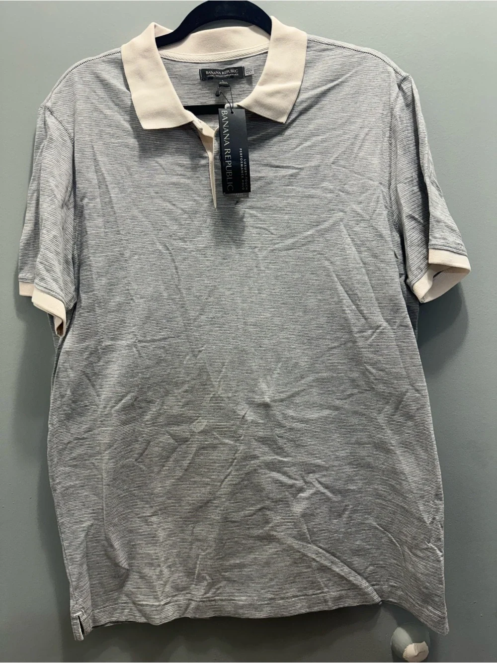 Banana Republic Light Gray Striped Polo with Cream Collar